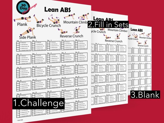 30 Day Ab Challenge Home Workout Planner 30 Day Challenge 3 Sizes A4 US Letter and Poster 18x24 PNG and PDF Incl Exercise Guide Etsy