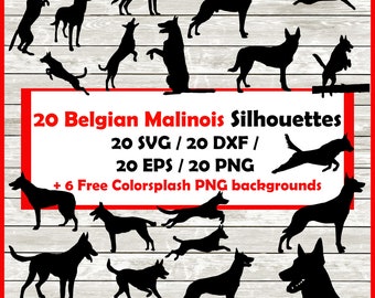 Belgische Mechelse herder silhouetpakket - 20 ontwerpen | Digitale download |20 Png, SVG, DXF, EPS Mechelaarhond, Belgische herdershond