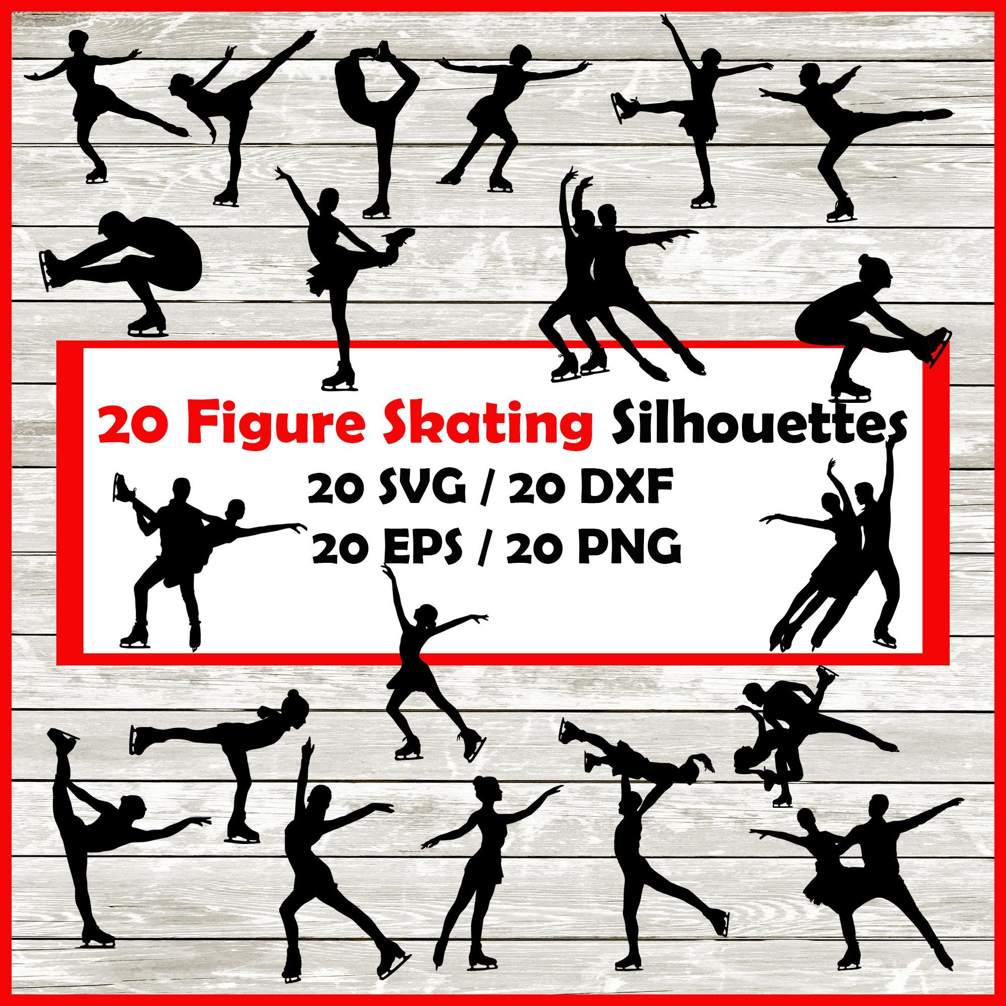 Figure Skating Silhouette Pack - 20 Designs | Digital Download | 20 Png ,SVG , DXF , EPS cutfile immediate download - couple skating