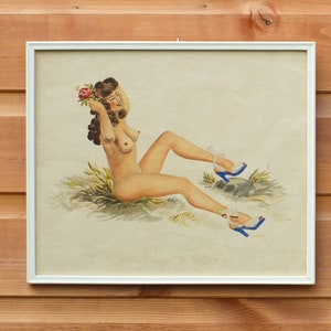 Two Vintage Framed Watercolours of Nude Pin-Up Style Girls image 2