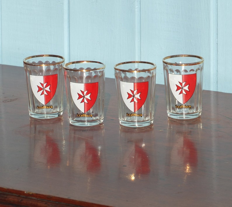 Four vintage shot glasses with Maltese crest image 3