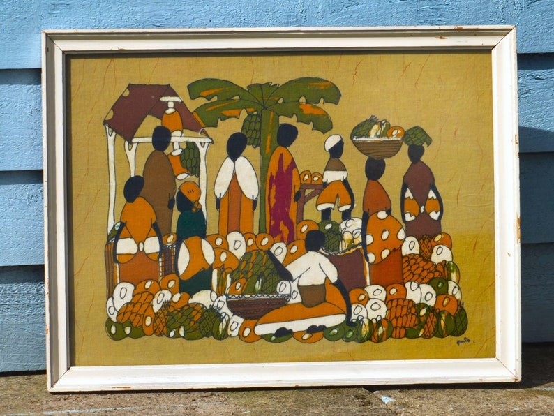 Vintage Framed African Batik Fabric image 1