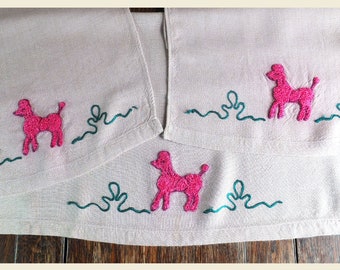 Three Piece Antimacassar/Chair Back Set With Fabulous Retro Pink Poodle Embroidery