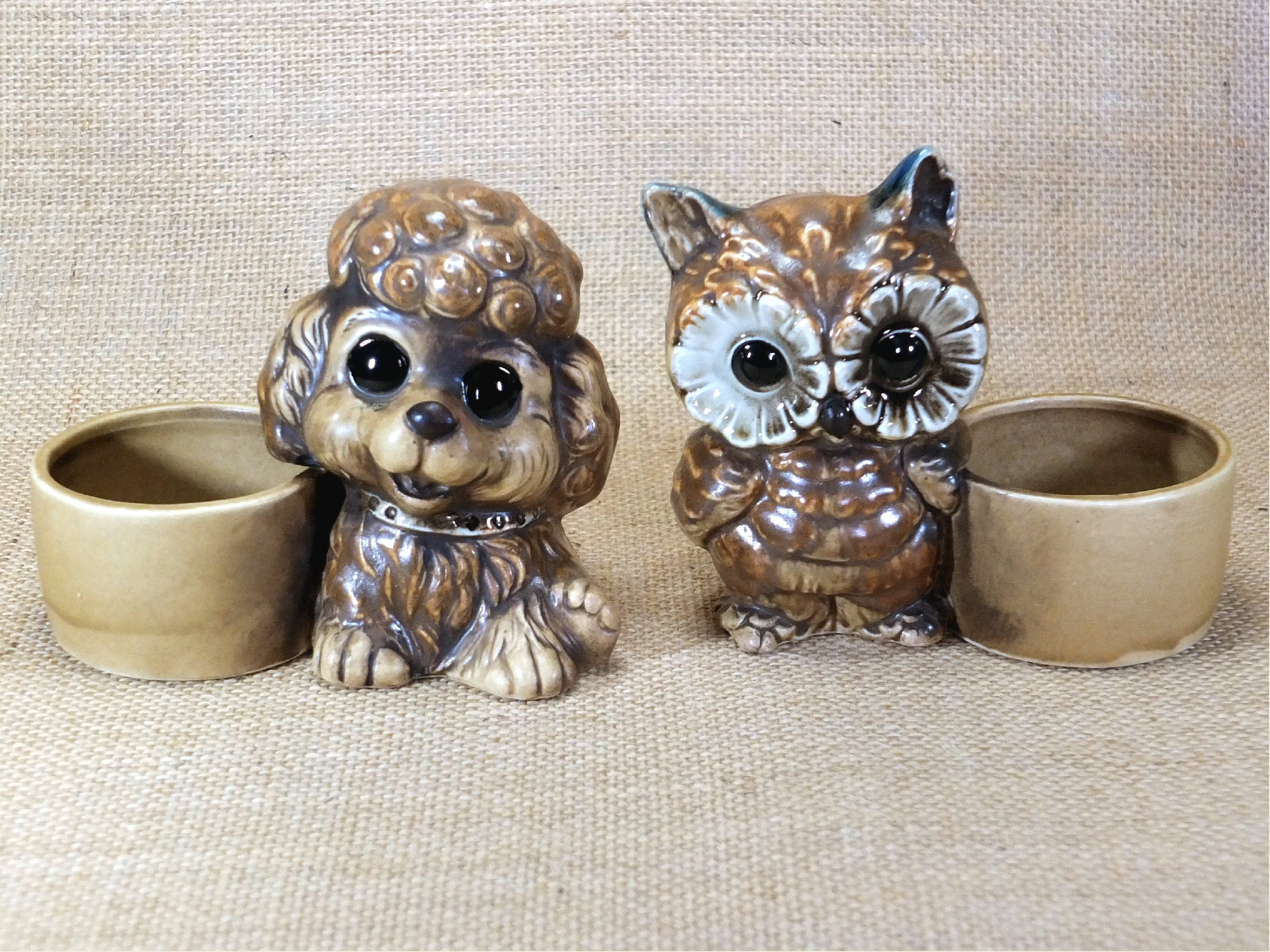 Ceramic Poodle And Owl Small Planters/Pin Dishes