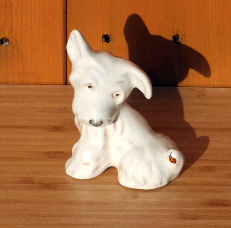Cute Mid Century Beswick Fun Models Series Terrier Dog With Ladybird Figure image 1