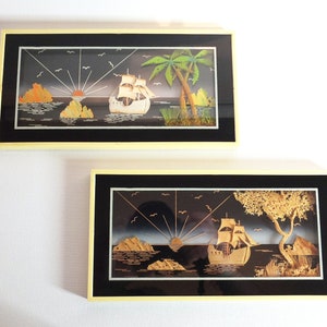 Two Small Mid Century Chinese Framed Cork Dioramas image 1