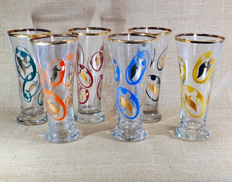 Six Stylish Mid Century Pilsner Glasses image 3