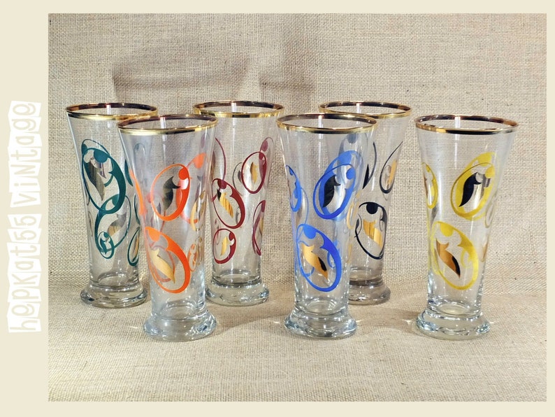 Six Stylish Mid Century Pilsner Glasses image 1