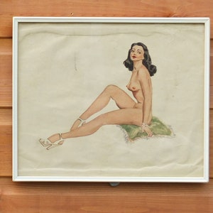 Two Vintage Framed Watercolours of Nude Pin-Up Style Girls image 3