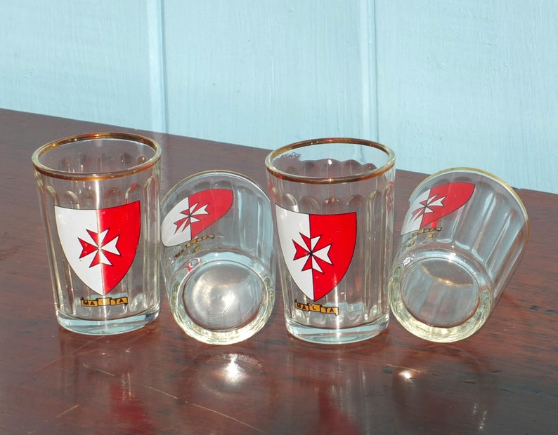 Four vintage shot glasses with Maltese crest image 2