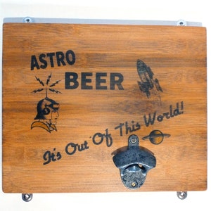 Mid Century sci-fi Style Hand Printed Beer Sign With Bottle Opener image 3