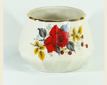 Small Atomic Shaped Sadler Sugar Bowl With Red Rose design