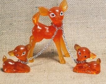 Retro Mid Century Chained Doe and Two Fawns