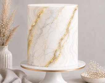 White, Gold and Grey Marble Edible Cake Wrap, Gold Marble Icing Sheet, Luxury Cake Wrap, Modern Birthday Wedding Topper, Buttercream Decor