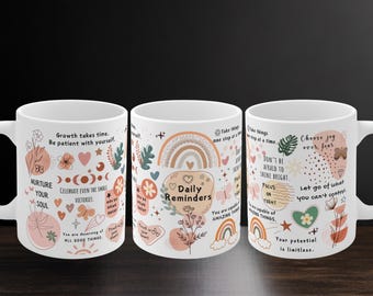 Daily Affirmations Cup, Mental Health Mug, Daily Reminders Gift Mug, Gift for Her, Mental Wellbeing Gift Mug, Mug for Colleague