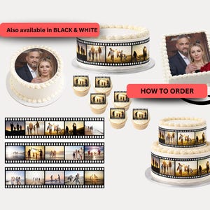 Bobine de film pour appareil photo glaçage comestible pour gâteau personnalisé avec vos propres images Bordure de ruban Anniversaire sur mesure Célébration d'anniversaire