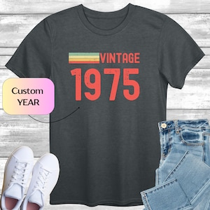 Vintage Sunset Style T-Shirt with CUSTOM Year, Retro Colours T-Shirt, Personalised Year Shirt, 50th Birthday Top, Bday Idea Tee, Gift for