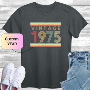 Vintage Sunset Style T-Shirt with CUSTOM Year, Retro Colours T-Shirt, Personalised Year Shirt, 50th Birthday Top, Bday Idea Tee, Gift for