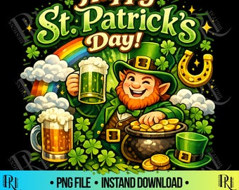 St Patrick’s Day Mug Design PNG, Leprechaun Sublimation Design, Lucky Shamrock Green Beer, 11oz Mug, T-Shirt, Tote Bag Digital Download