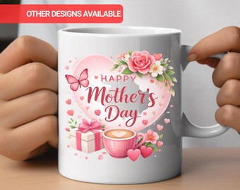 Happy Mother's Day Mug, Floral Mum Coffee Cup, Cute Pink Butterfly Gift for Mom, Mothers Day Gift from Kids, Ceramic Mug, Gift for Mama