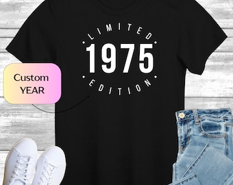 Custom Year Limited Edition T-Shirt, Personalised Gift Shirt for Mum, 50th Birthday Shirt Tee Top, Gift for Dad, Personalisable Present for