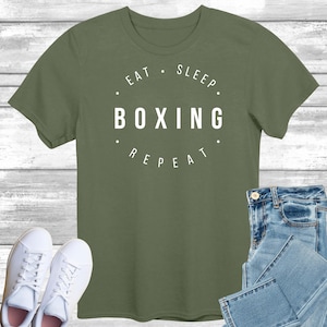 Maglietta Eat Sleep Boxing Repeat, regalo per gli amanti del pugilato, maglietta da boxe, regalo per allenatori per lui o per lei, regalo per l'allenamento dei pugili.