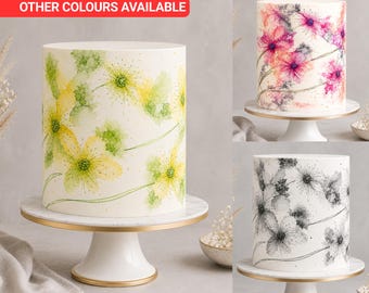 Pink and Purple Watercolour Floral Edible Cake Wrap, Icing Sheet Cake Decoration, Cake Topper Ribbon, Floral Cake Design Wrap Around