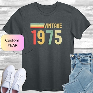 Vintage Sunset Style T-Shirt with CUSTOM Year, Retro Colours T-Shirt, Personalised Year Shirt, 50th Birthday Top, Bday Idea Tee, Gift for
