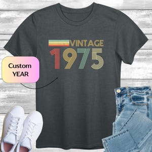 Vintage Sunset Style T-Shirt with CUSTOM Year, Retro Colours T-Shirt, Personalised Year Shirt, 50th Birthday Top, Bday Idea Tee, Gift for