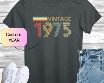 Vintage Sunset Style T-Shirt with CUSTOM Year, Retro Colours T-Shirt, Personalised Year Shirt, 50th Birthday Top, Bday Idea Tee, Gift for