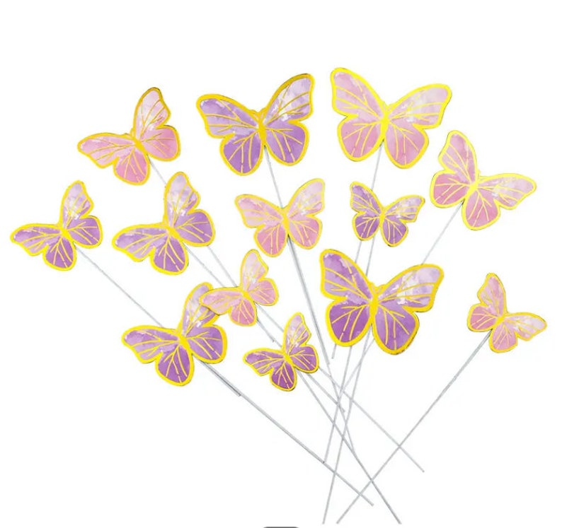 Buutterfly Topper 10pcs Purple Butterfly Cake Topper Set With Wire Sticks and Glue Dots ...