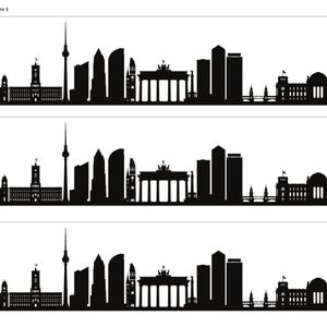 2 or 3 Strips Berlin Germany Skyline Silhouette Edible Icing Printed Cake Wrap Topper Ribbon Border, Cake Side Band Black and White