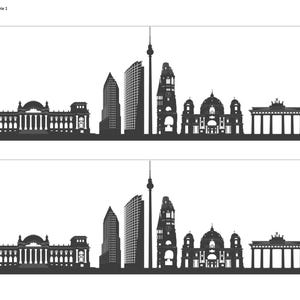 2 or 3 Strips Berlin Germany Skyline Silhouette Edible Icing Printed Cake Wrap Topper Ribbon Border, Cake Side Band Black and White
