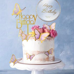 10pcs Purple Gold Butterfly Cake Topper Set With Wire Sticks and Glue ...