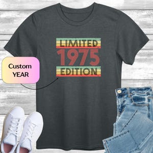 Vintage Sunset Style T-Shirt with CUSTOM Year, Retro Colours T-Shirt, Personalised Year Shirt, 50th Birthday Top, Bday Idea Tee, Gift for