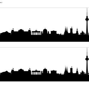 2 or 3 Strips Berlin Germany Skyline Silhouette Edible Icing Printed Cake Wrap Topper Ribbon Border, Cake Side Band Black and White