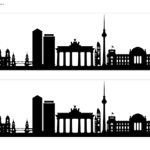 2 or 3 Strips Berlin Germany Skyline Silhouette Edible Icing Printed Cake Wrap Topper Ribbon Border, Cake Side Band Black and White