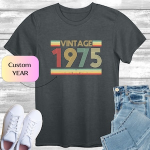 Vintage Sunset Style T-Shirt with CUSTOM Year, Retro Colours T-Shirt, Personalised Year Shirt, 50th Birthday Top, Bday Idea Tee, Gift for