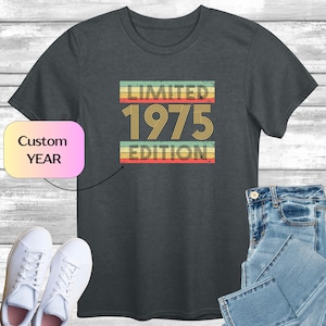 Vintage Sunset Style T-Shirt with CUSTOM Year, Retro Colours T-Shirt, Personalised Year Shirt, 50th Birthday Top, Bday Idea Tee, Gift for