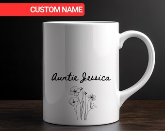 Benutzerdefinierte Tante Namenstasse, Tante Geburtstagsgeschenk, Est 2025, Bae Tasse, Schwangerschaftsankündigungstasse, Lagertasse bald Tante Geschenk, individuelle Namenstasse