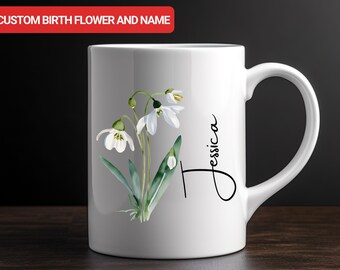 Födelseblomma-mugg, Anpassad namnmugg, Personliga presenter för kvinnor och flickor, Födelsedagspresent till henne, Present till mamma, mormor, Present till dotter