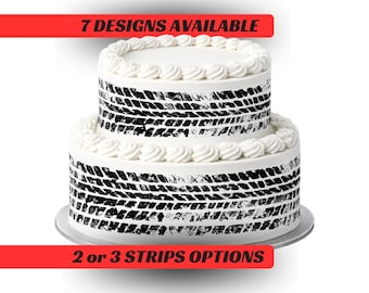 Race Tyre Tread Edible Icing Printed Cake Wrap Topper Ribbon Border, Tyre Wheel Side Strips Cake Band Black and White Race Track, Tyre Mark