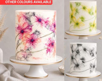Pink and Purple Watercolour Floral Edible Cake Wrap, Icing Sheet Cake Decoration, Cake Topper Ribbon, Floral Cake Design Wrap Around