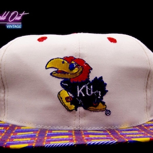 Vintage Kids Plain Logo Plaid Brim Kansas Jayhawks SnapBack Hat NCAA