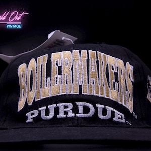 Vintage Box Seat Purdue University Boilermakers Block Snapback Hat NCAA