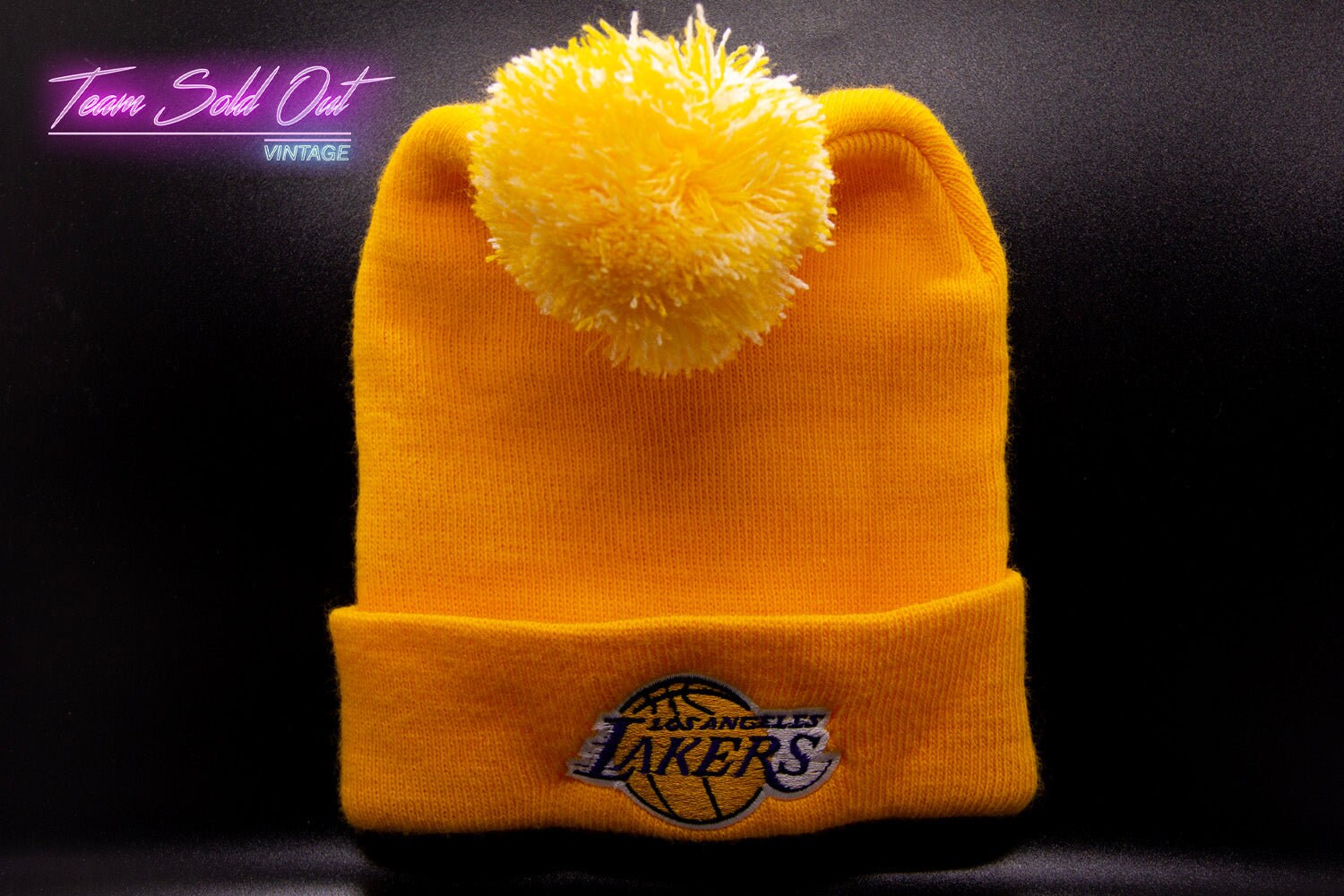 Los Angeles Lakes Yellow Beanie design with logo and rhinestones Lakers EG Knit OTC Beanie – Lakers Store main image 4