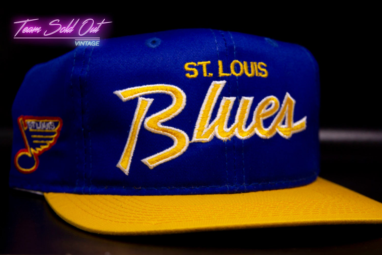 Rare Vintage SPORTS SPECIALTIES St. Louis STL Blues Script Snapback Hat Cap  90s