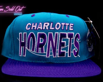 Vintage G Cap Spell Out Wave Charlotte Hornets Snapback Hat NBA
