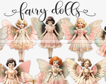 Printable Fairy paper dolls, vintage doll junk journal kit, digital ephemera, fairy junk journal, fussy cut images, collage, scrapbooking