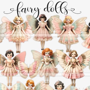 Printable Fairy paper dolls, vintage doll junk journal kit, digital ephemera, fairy junk journal, fussy cut images, collage, scrapbooking